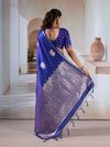 Blue Pure Satin Handloom Weaving Silk Saree With Blouse Piece