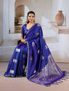 Blue Pure Satin Handloom Weaving Silk Saree With Blouse Piece