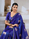 Blue Pure Satin Handloom Weaving Silk Saree With Blouse Piece
