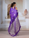 Purple Pure Satin Handloom Weaving Silk Saree With Blouse Piece