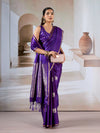 Purple Pure Satin Handloom Weaving Silk Saree With Blouse Piece