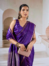 Purple Pure Satin Handloom Weaving Silk Saree With Blouse Piece