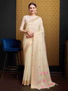 Cream Linen Festive Wear Saree With Blouse Piece