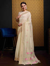 Cream Linen Festive Wear Saree With Blouse Piece
