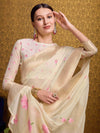 Cream Linen Festive Wear Saree With Blouse Piece