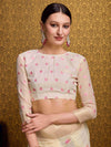 Cream Linen Festive Wear Saree With Blouse Piece