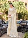 Beige Pure Linen Blend Saree With Blouse Piece