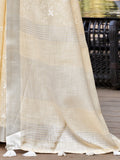 Beige Pure Linen Blend Saree With Blouse Piece