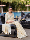 Beige Pure Linen Blend Saree With Blouse Piece