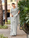 Grey Pure Linen Blend Saree With Blouse Piece