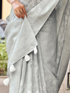 Grey Pure Linen Blend Saree With Blouse Piece