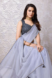 Grey Chiffon Saree With Blouse Piece