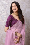 Purple Chiffon Saree With Blouse Piece