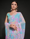 Blue Pure Georgette Party Wear Saree With Blouse Piece