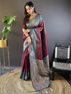 Grey  And Maroon Soft Silk Saree With Blouse Piece
