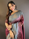 Grey  And Maroon Soft Silk Saree With Blouse Piece