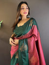 Mehandi And Maroon Soft Silk Saree With Blouse Piece