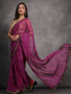 Wine Chiffon Print with Mirror Work Designer Saree with Blouse
