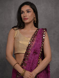 Wine Chiffon Print with Mirror Work Designer Saree with Blouse