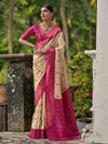 Cream Banarasi Silk Zari Woven Saree With Blouse Piece