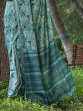 Sky Blue Soft Tussar Silk Printed Saree With Blouse Piece