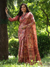 Maroon Soft Tussar Silk Printed Saree With Blouse Piece