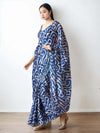Blue Chinon Digital Print with Lace Border Ready to Wear Saree