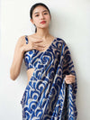 Blue Chinon Digital Print with Lace Border Ready to Wear Saree