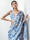 Blue Chinon Digital Print with Lace Border Ready to Wear Saree