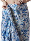 Blue Chinon Digital Print with Lace Border Ready to Wear Saree
