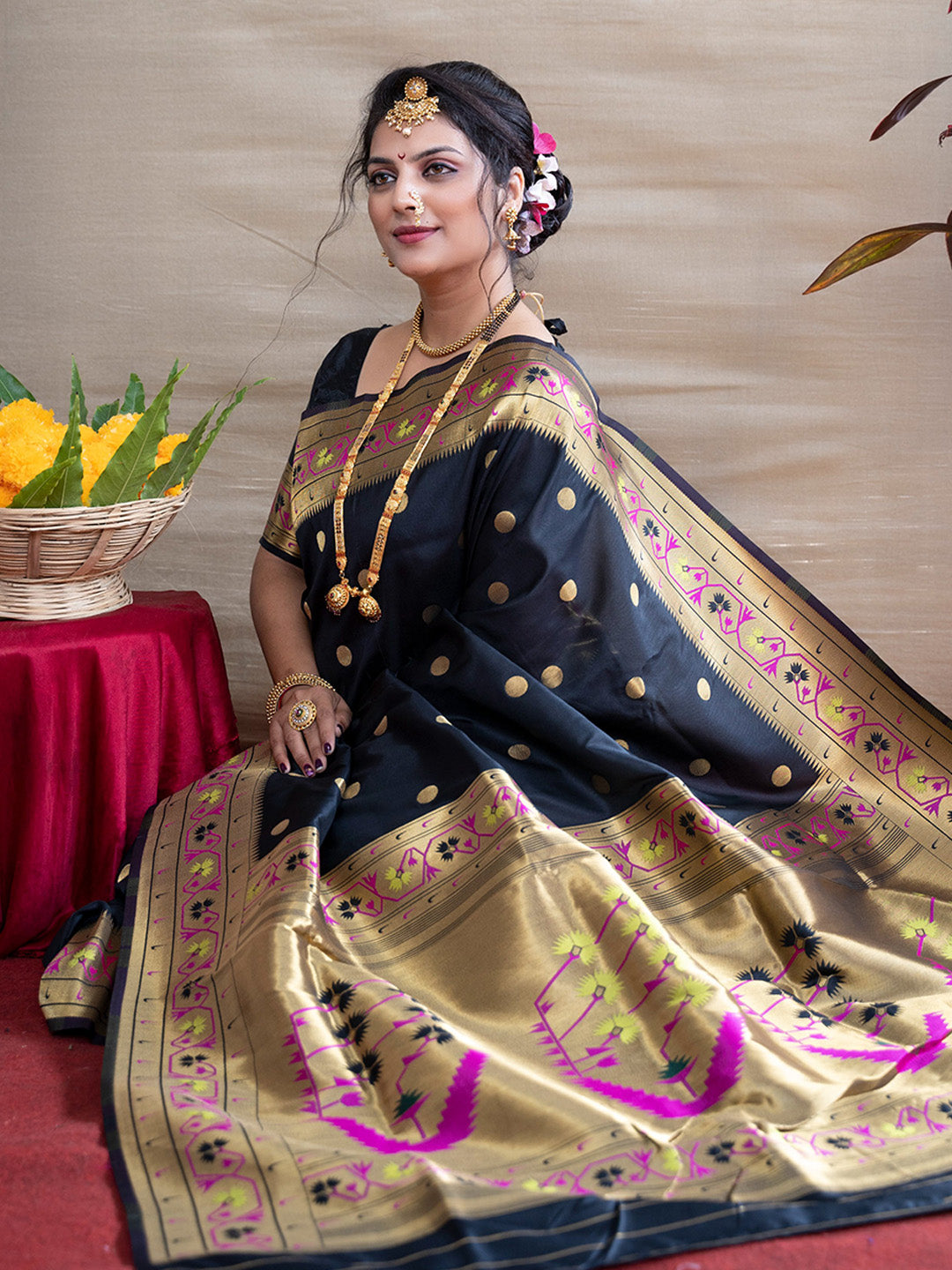 Black Paithani Silk Zari Woven Saree with Blouse