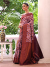 Purple Kanjeevaram Silk Blend Woven Design Zari Saree With Blouse Piece