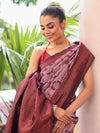 Purple Kanjeevaram Silk Blend Woven Design Zari Saree With Blouse Piece