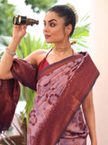 Purple Kanjeevaram Silk Blend Woven Design Zari Saree With Blouse Piece