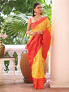 Red Kanjeevaram Silk Blend Woven Design Zari Saree With Blouse Piece
