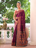 Purple Kanjeevaram Silk Blend Woven Design Zari Saree With Blouse Piece