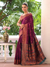 Purple Kanjeevaram Silk Blend Woven Design Zari Saree With Blouse Piece