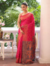 Pink Paithani Silk Blend Zari Saree With Blouse Piece