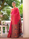 Pink Paithani Silk Blend Zari Saree With Blouse Piece