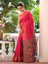 Pink Paithani Silk Blend Zari Saree With Blouse Piece