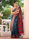 Teal Paithani Silk Blend Zari Saree With Blouse Piece