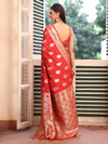 Red Banarsi Silk Blend Woven Design Zari Saree With Blouse Piece