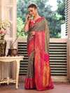 Grey Banarsi Silk Blend Woven Design Zari Saree With Blouse Piece