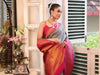 Grey Banarsi Silk Blend Woven Design Zari Saree With Blouse Piece