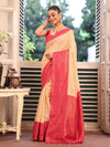 Red Kanjeevaram Silk Blend Woven Design Zari Saree With Blouse Piece