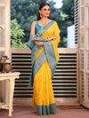 Yellow Woven Maheshwari Cotton Blend Saree With Blouse Piece