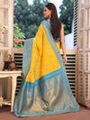 Yellow Woven Maheshwari Cotton Blend Saree With Blouse Piece