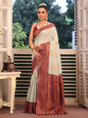 Beige Banarsi Silk Blend Woven Design Zari Saree With Blouse Piece