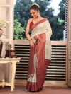 Beige Banarsi Silk Blend Woven Design Zari Saree With Blouse Piece