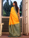 Mustard Banarsi Silk Blend Woven Design Zari Saree With Blouse Piece